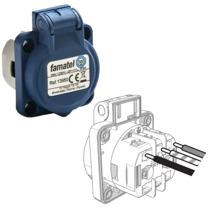 13950 Розетка врізна 3х16А (schuko safety) IP54, синій