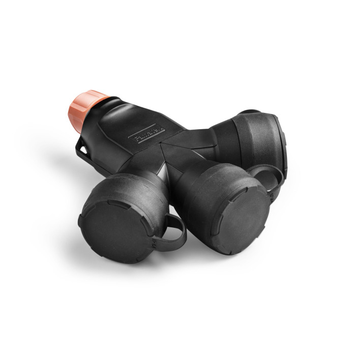188G Трійник переносний 3х16А (schuko safety) з сальником IP44, чорний
