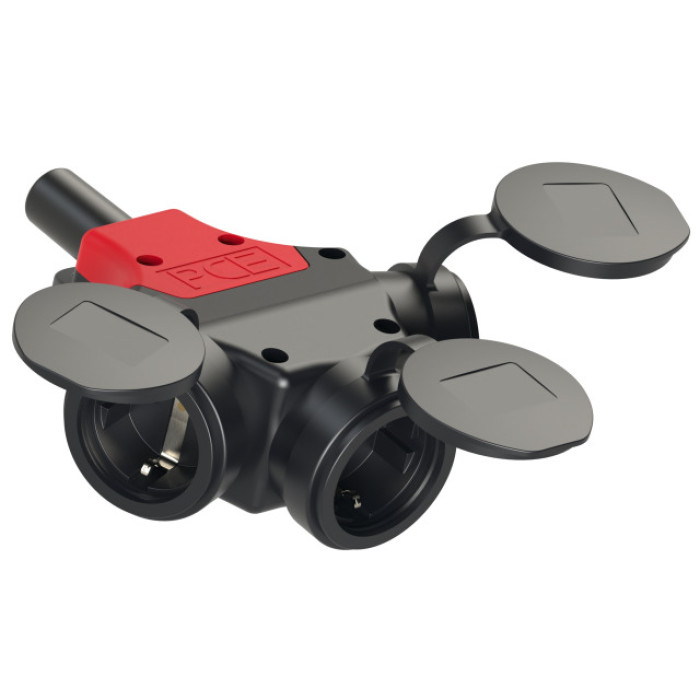 25311-s Трійник переносний 3х16А (schuko) IP44, чорний/червоний