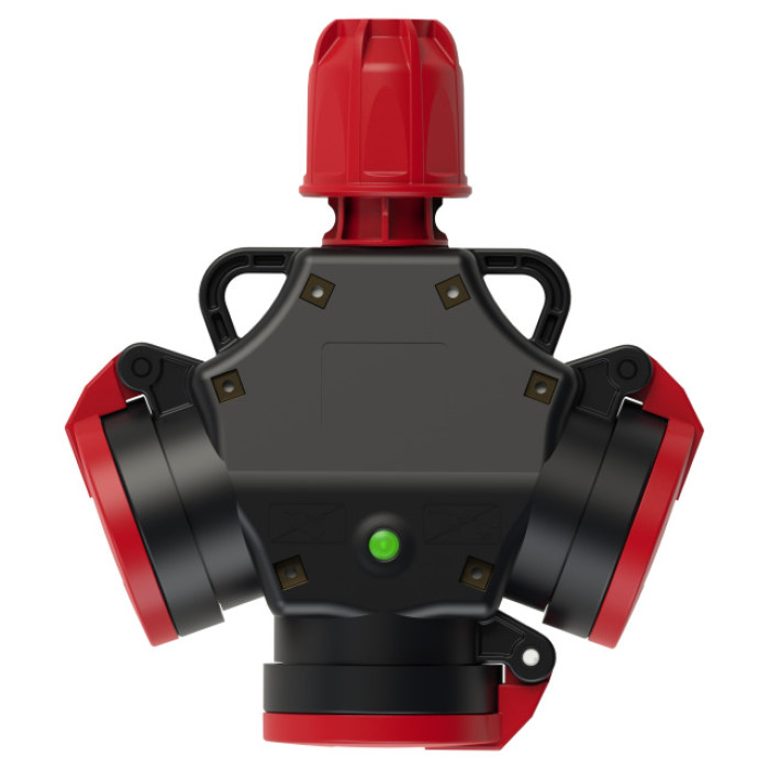 253642-s Трійник переносний 3х16А (schuko) LED з сальником IP44, червоний