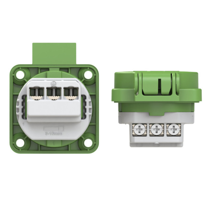 105-0duw Розетка врізна 3х16А (schuko) IP54, зелений