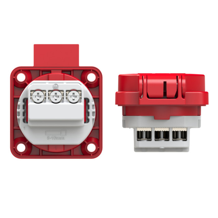 105-0rs Розетка врізна 3х16А (schuko) IP54, червоний