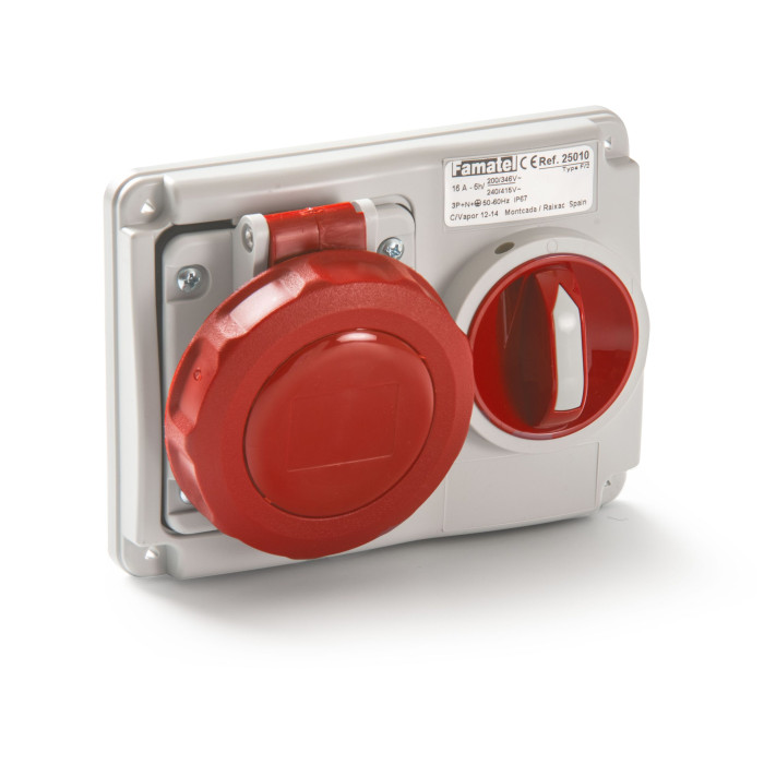 25074 Розетка з вимикачем CEE контейнерна 32A 4p 3h IP67