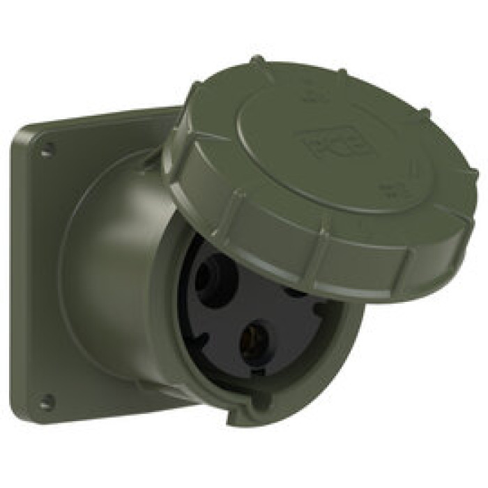 3436-6.u Розетка CEE врізна пряма (120x120) 125A 3p 6h IP67 з пілотними контактами бронзово-зелена