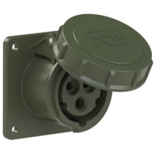 3132-6.u Розетка CEE врізна пряма (75x75мм) 16A 3p 6h IP67 бронзво-зелена