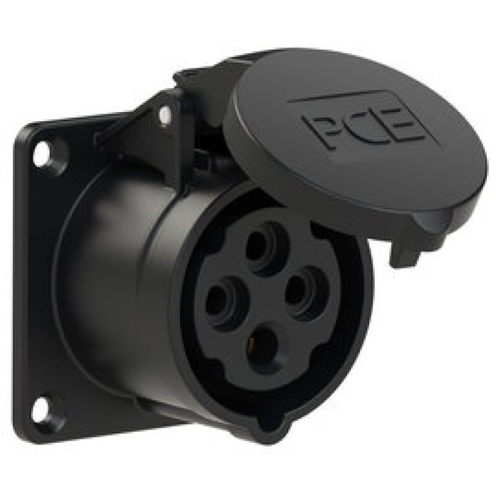 314-6x Розетка CEE врізна пряма (70x70мм) 16A 4p 6h IP44 чорна