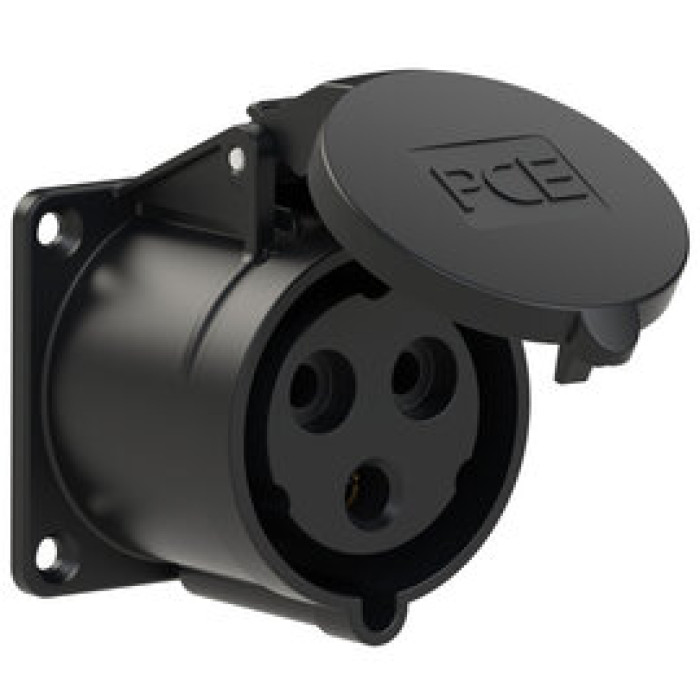 323-6x Розетка CEE врізна пряма (70x70мм) 32A 3p 6h IP44 чорна