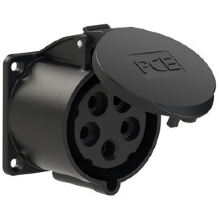 325-6ttx Розетка CEE врізна пряма (70x70мм) 32A 5p 6h IP44/IP54 чорна