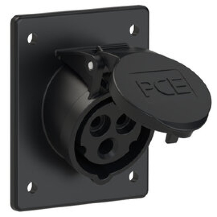 413-6ttf8x Розетка CEE врізна похила (80x97мм) 16A 3p 6h IP44/IP54 чорна