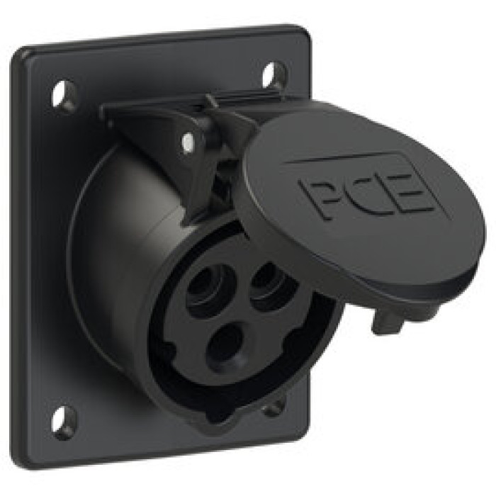 413-6x Розетка CEE врізна похила (70x85мм) 16A 3p 6h IP44/IP54 чорна