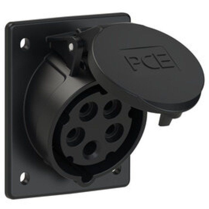 415-6x Розетка CEE врізна похила (80x97мм) 16A 5p 6h IP44/IP54 чорна