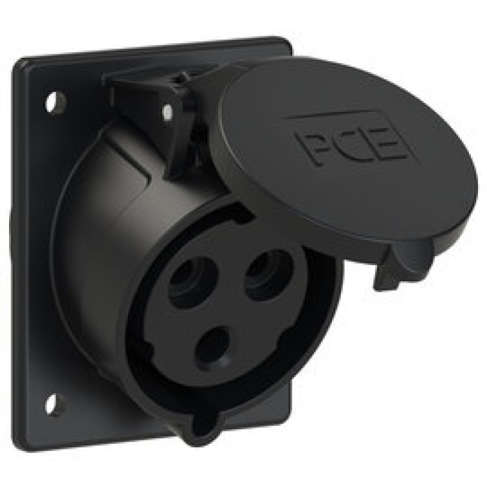 423-6x Розетка CEE врізна похила (80x97мм) 32A 3p 6h IP44 чорна