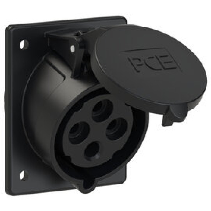 424-6ttx Розетка CEE врізна похила (80x97мм) 32A 4p 6h IP44 чорна