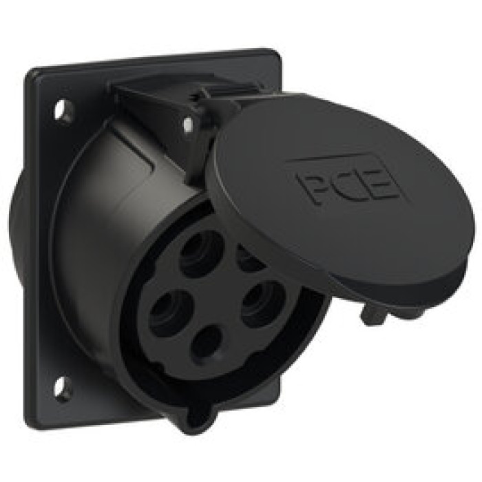 425-6x Розетка CEE врізна похила (80x97мм) 32A 5p 6h IP44/IP54 чорна