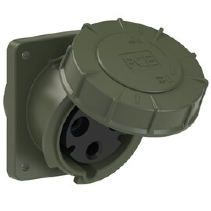 433-6.u Розетка CEE врізна похила (100x112) 63A 3p 6h IP67 бронзово-зелена