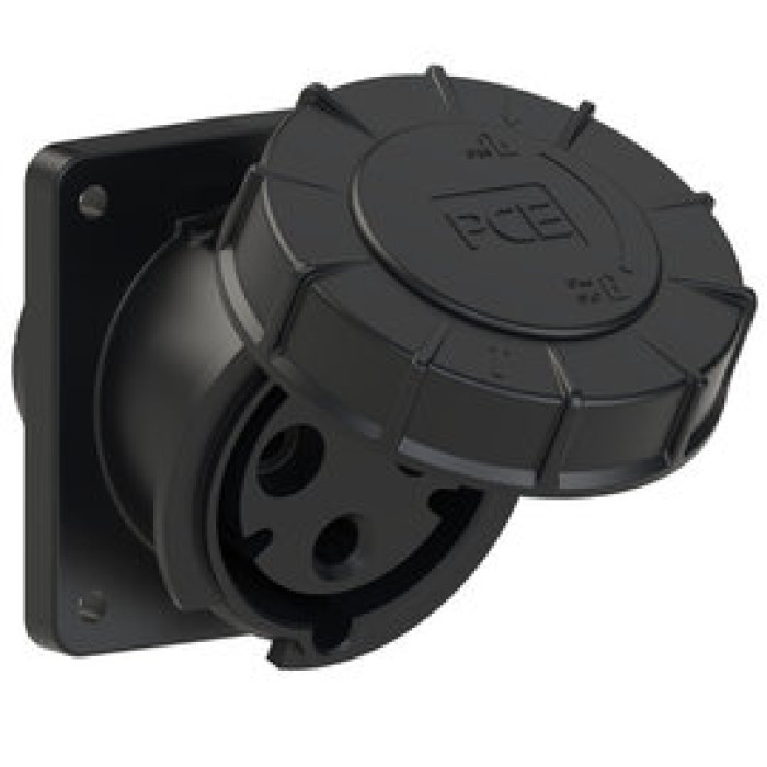 433-6xs Розетка CEE врізна похила (100x112) 63A 3p 6h IP67 чорна