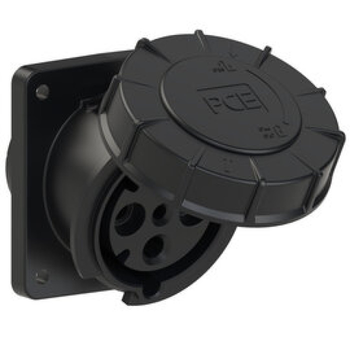 434-6xs Розетка CEE врізна похила (100x112) 63A 4p 6h IP67 чорна