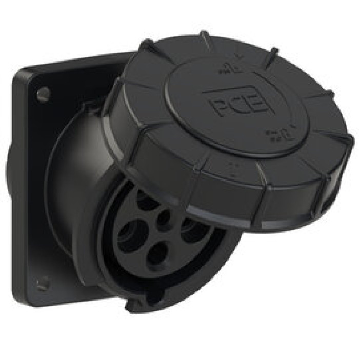 435-6xs Розетка CEE врізна похила (100x112) 63A 5p 6h IP67 чорна