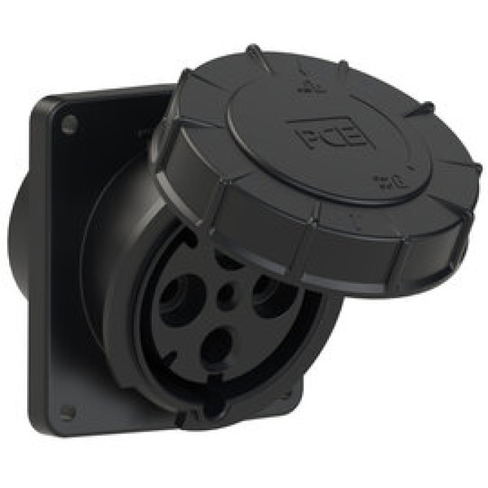 444-6xs Розетка CEE врізна похила (120x130) 125A 4p 6h IP67 чорна