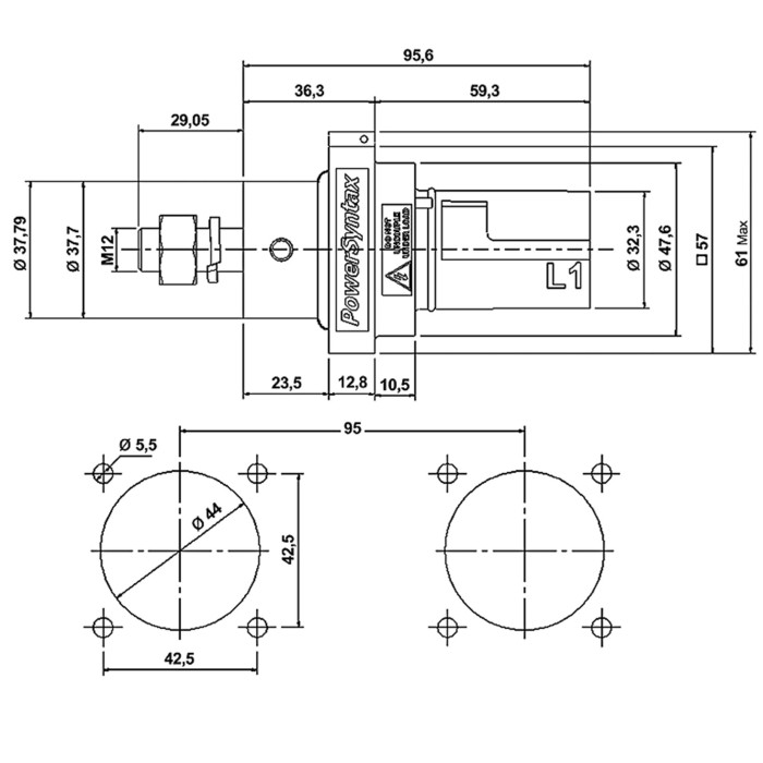 Штекер врізний PowerSyntax 480A L1 з накидною системою підключення, розмір M12