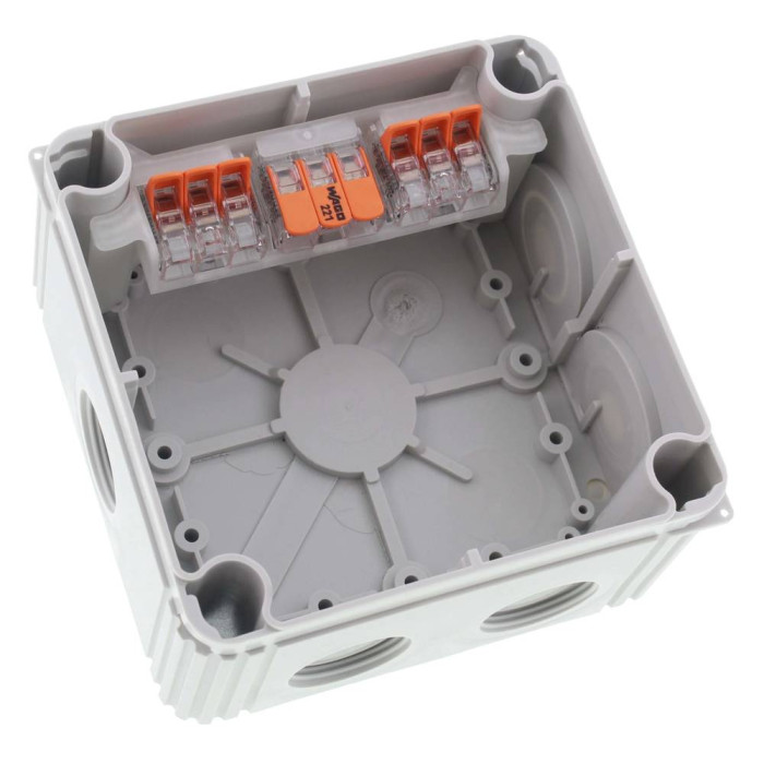 Розподільна коробка COMBI 607 LG / 3-221-613 110x110x66мм, RAL 7035, включно з клемною колодкою WAGO