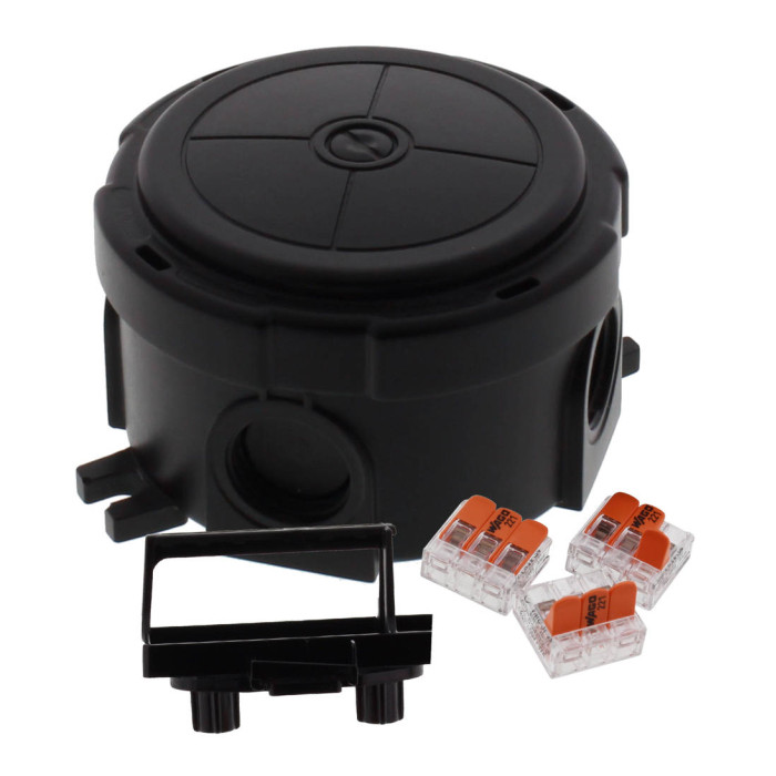 Розподільна коробка COMBI 304 / 3-221-413 BK кругла Ø 82 x 57мм, RAL 9005, включно з клемами WAGO